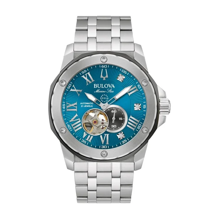 Bulova Marine Star Marc Anthony Collection Watch with 38MM Blue Dial and Stainless Steel Bracelet. 98D184