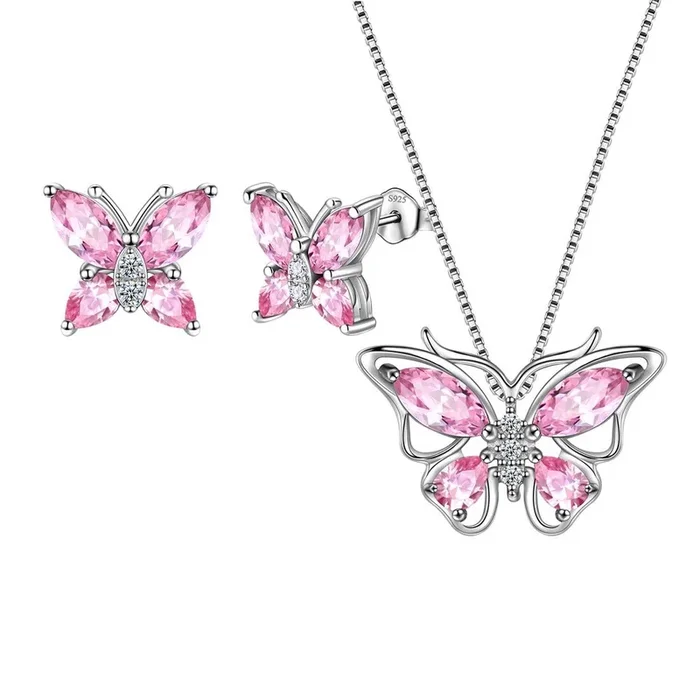 Butterfly Jewelry Set Birthstone October Tourmaline Women Girls Birthday Gift