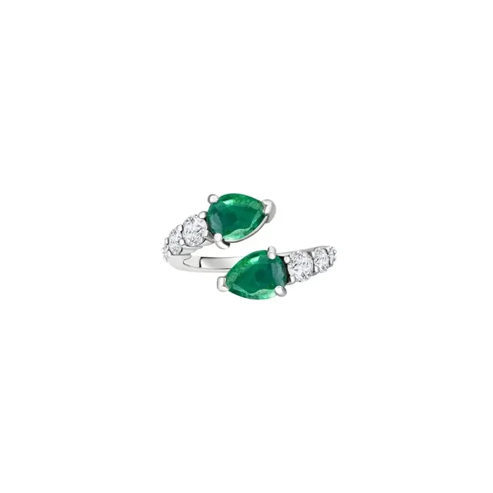 Bypass Emerald and Diamond Ring in 18K White Gold