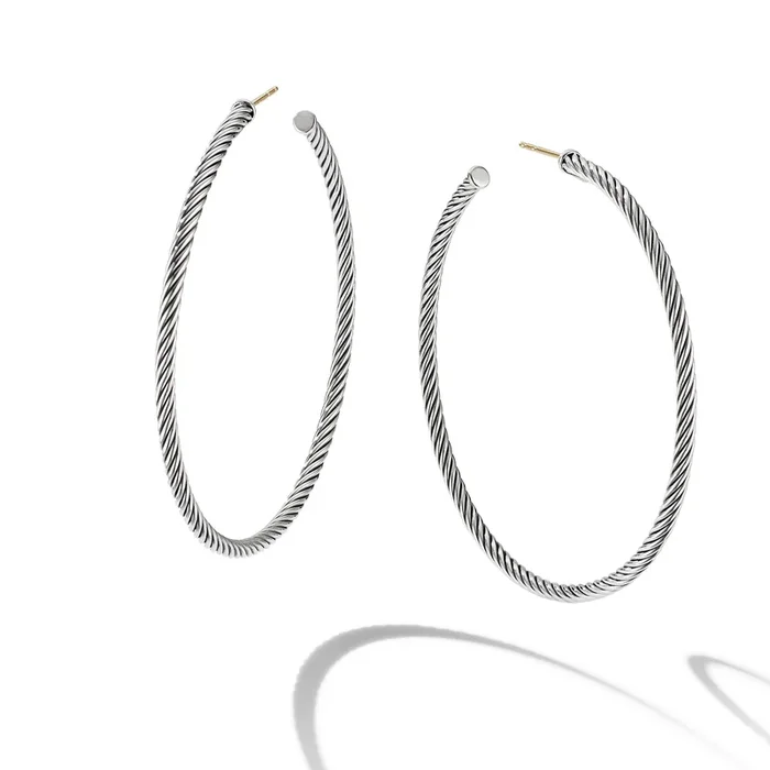 Cable Hoop Earrings in Sterling Silver, 2.5in
