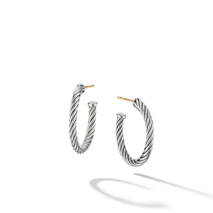 Cable Hoop Earrings in Sterling Silver, 3/4in