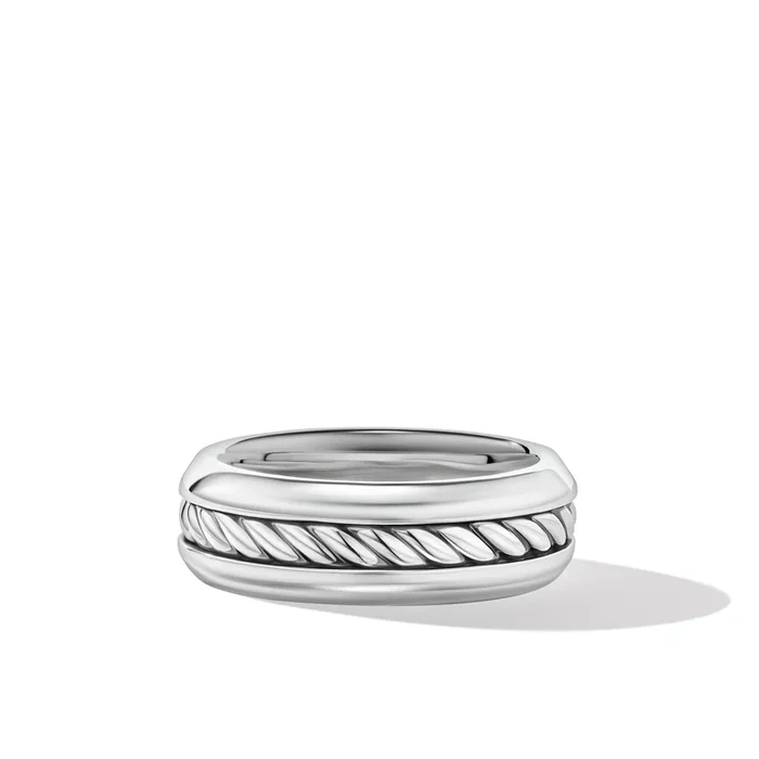 Cable Inset Band Ring in Sterling Silver, 8mm