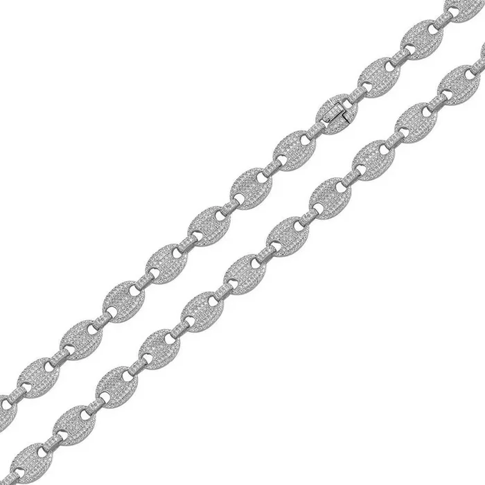 Cadena o pulsera de eslabones ovalados de 8 mm con incrustaciones de circonitas cúbicas en plata de ley 925 rodiada – CHCZ113 RH