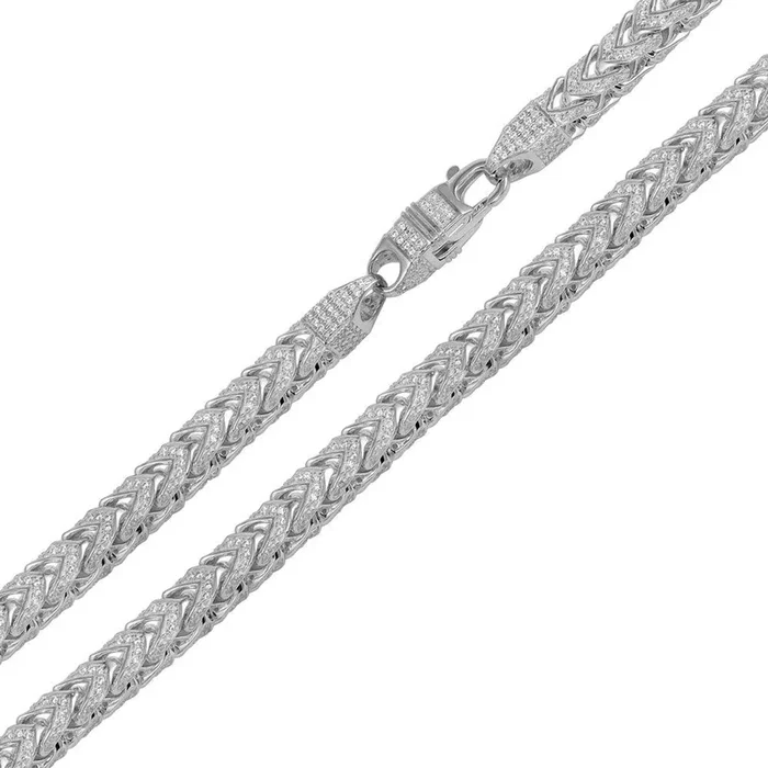 Cadena o pulsera Franco de plata de ley 925 rodiada con incrustaciones de circonitas de 7 mm – CHCZ103 RH