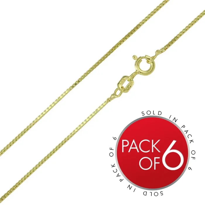 Cadenas de caja de plata de ley 925 bañadas en oro de 0,8 mm (paquete de 6) – CH345 GP