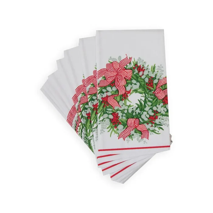 Caspari Ribbon Stripe Wreath Guest Towel Napkins – Package of 15
