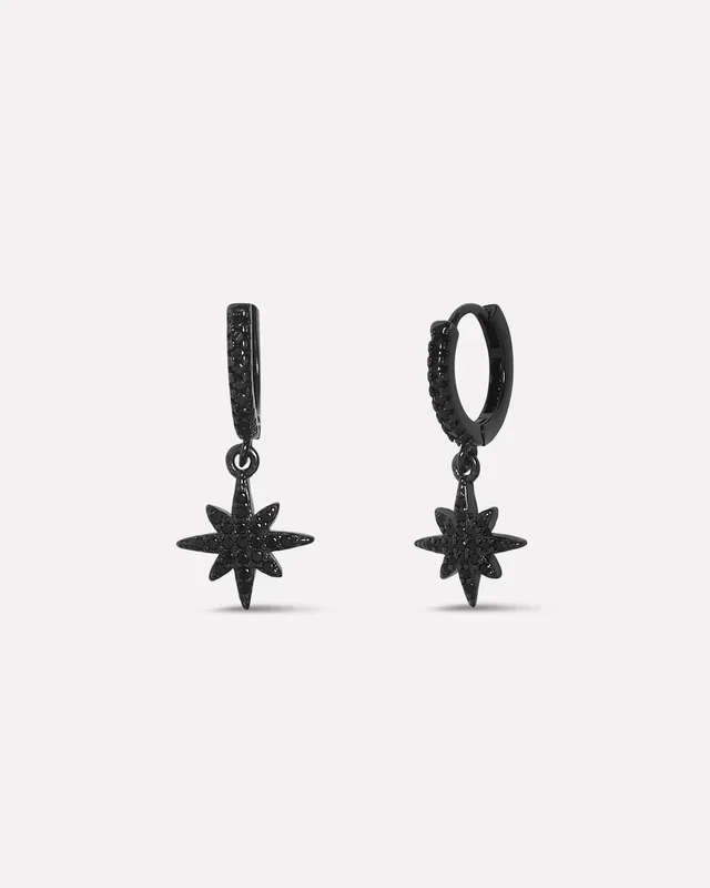 Celestial Black Zirconia Star Hoop Men’s Earrings