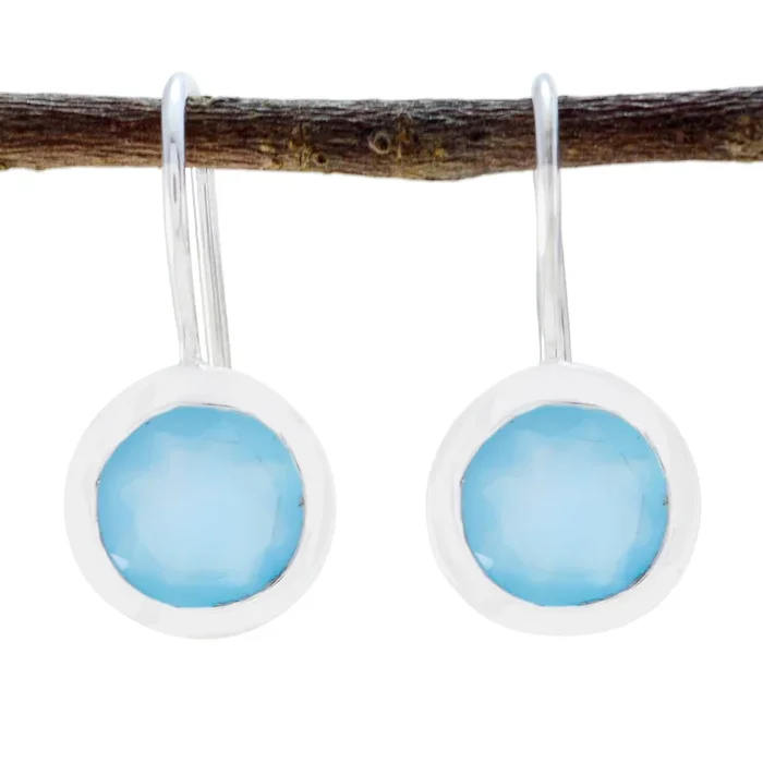 Chalcedony Egyptian Aria Solitaire Dangle Blue Sterling Silver Earring