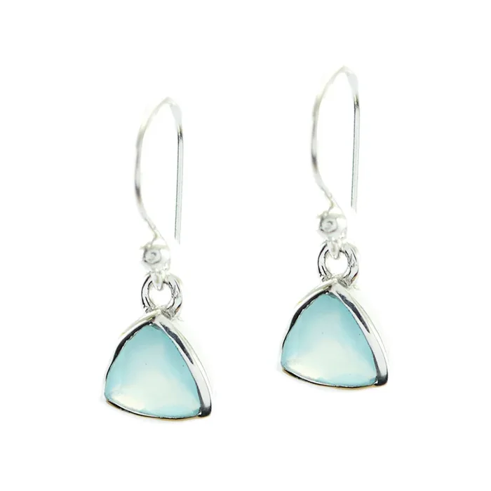 Chalcedony German Aiko Solitaire Dangle Blue Silver Earring
