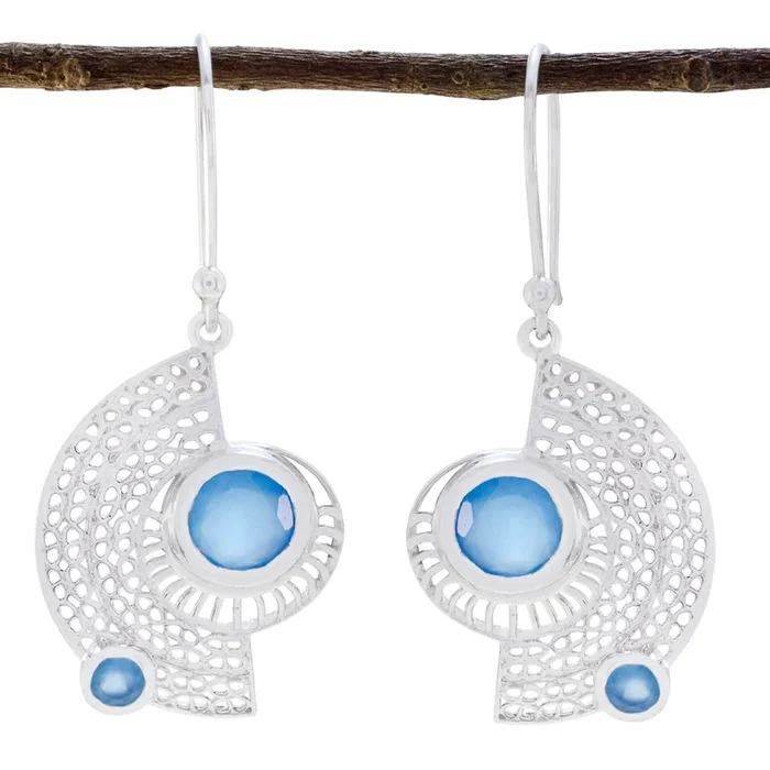Chalcedony Japanese Genesis multiple Dangle Blue Sterling Silver Earring