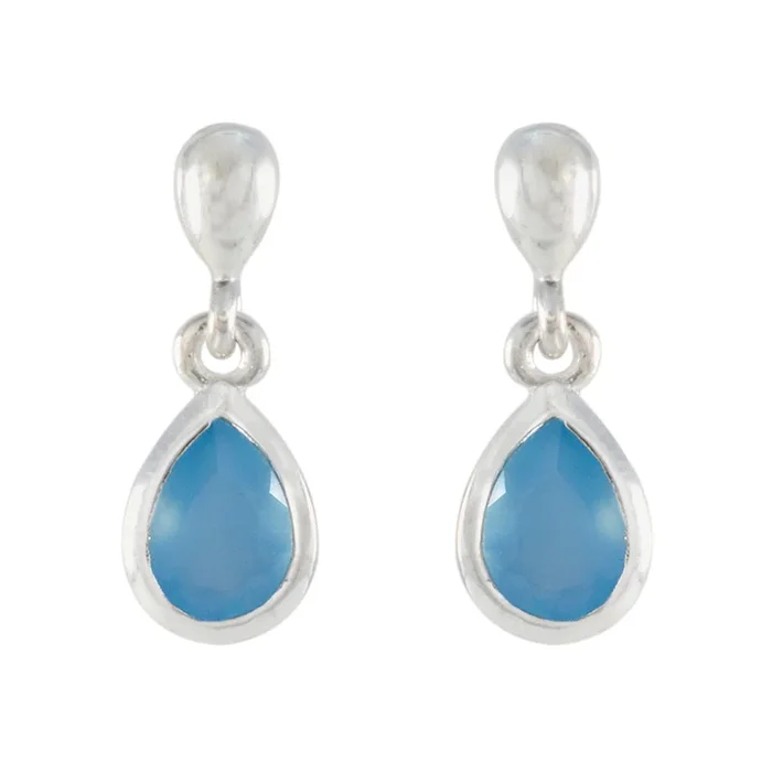 Chalcedony Moroccan Zoey Solitaire Stud Blue 925 Sterling Silver Earring