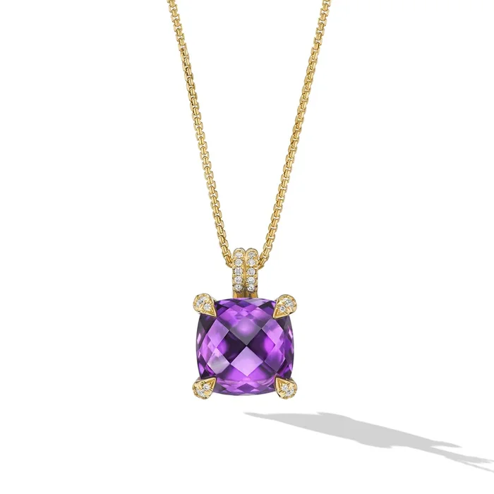 Chatelaine® Pendant Necklace in 18K Yellow Gold with Amethyst and Diamonds, 11mm