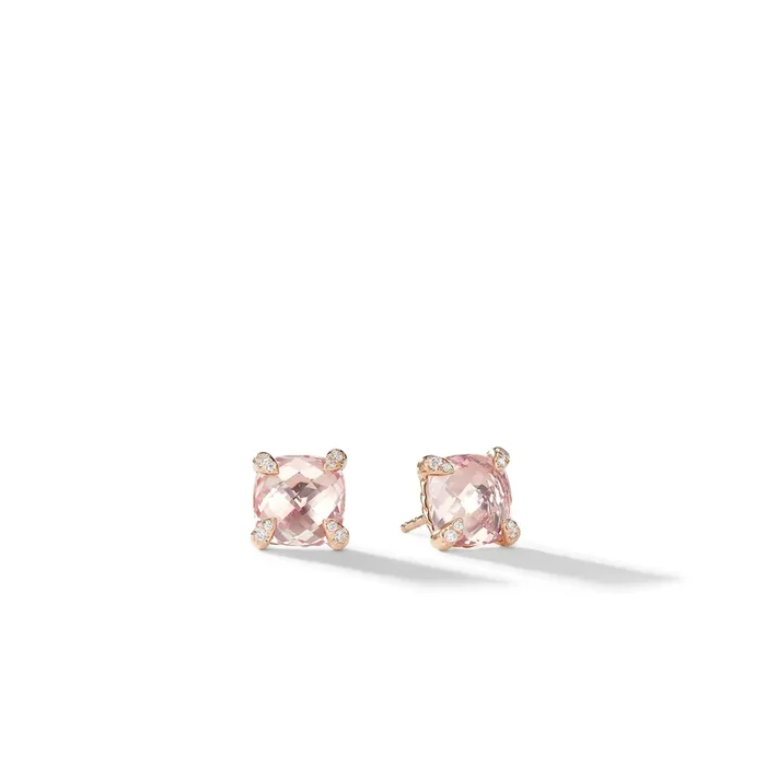 Chatelaine® Stud Earrings in 18K Rose Gold with Morganite and Diamonds, 8mm