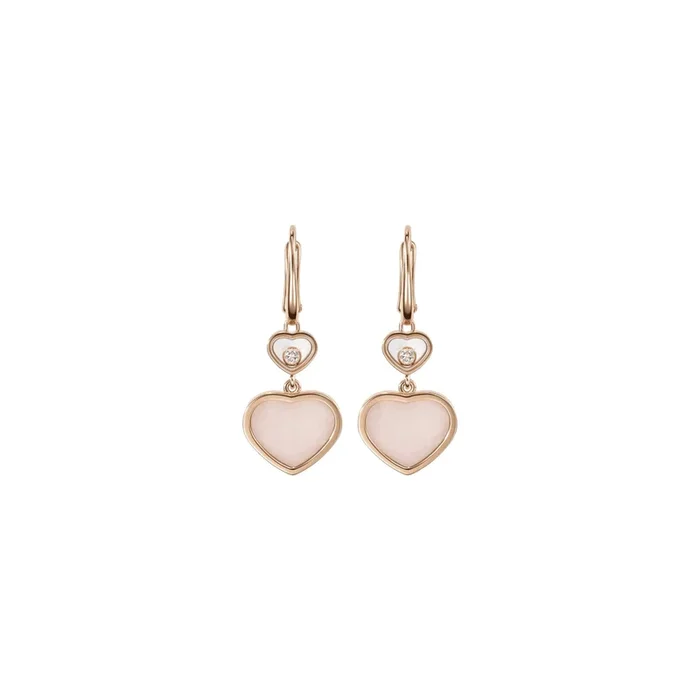 Chopard Happy Hearts earrings in rose gold, diamonds, and pink opal – Lepage