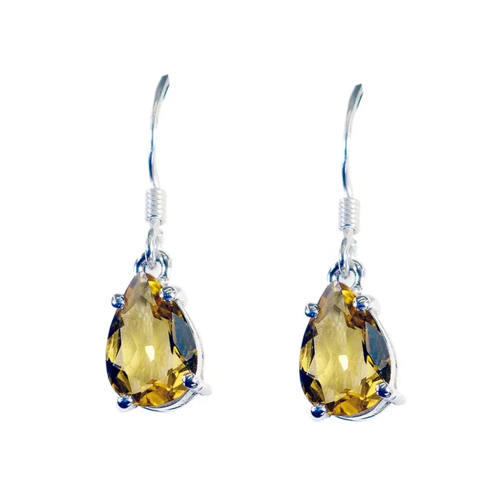Citrine American Grace Solitaire Dangle Yellow 925 Sterling Silver Earring