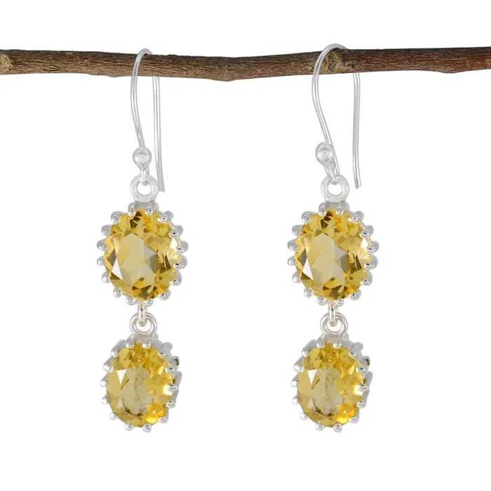 Citrine American Laura Toi et Moi Dangle Yellow 925 Sterling Silver Earring