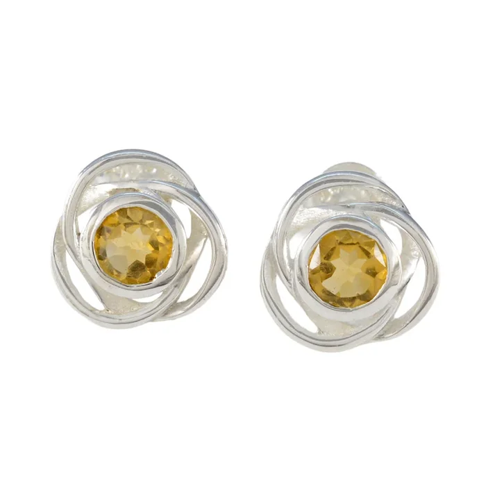 Citrine American Riley Solitaire Stud Yellow Sterling Silver Earring