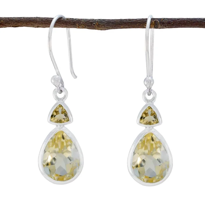 Citrine Australian Andrea Toi et Moi Dangle Yellow 925 Sterling Silver Earring