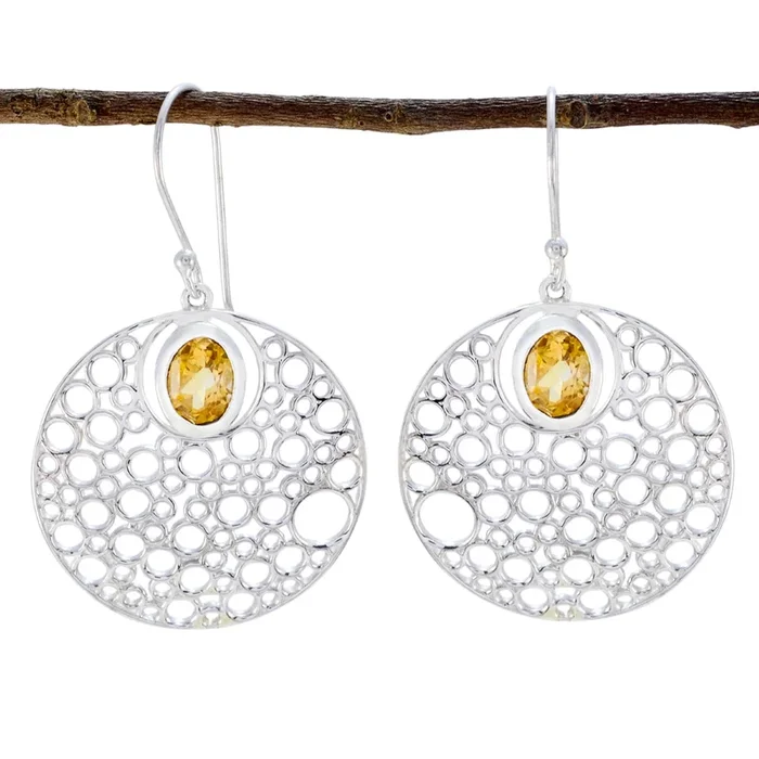 Citrine Australian Ines Solitaire Dangle Yellow 925 Sterling Silver Earring