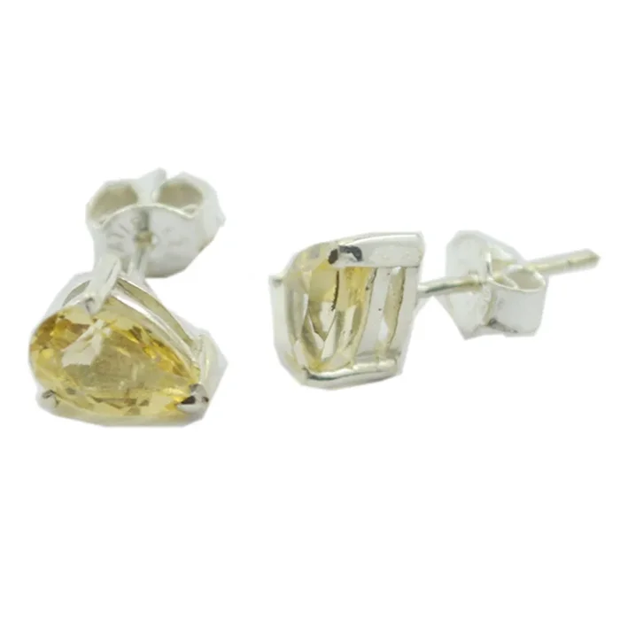 Citrine Australian Penelope Solitaire Stud Yellow 925 Silver Earring