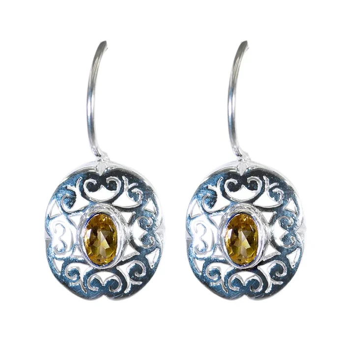 Citrine Egyptian Giulia Solitaire Dangle Yellow 925 Sterling Silver Earring