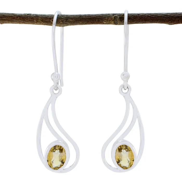 Citrine Egyptian Julia Solitaire Dangle Yellow 92.5 Silver Earring