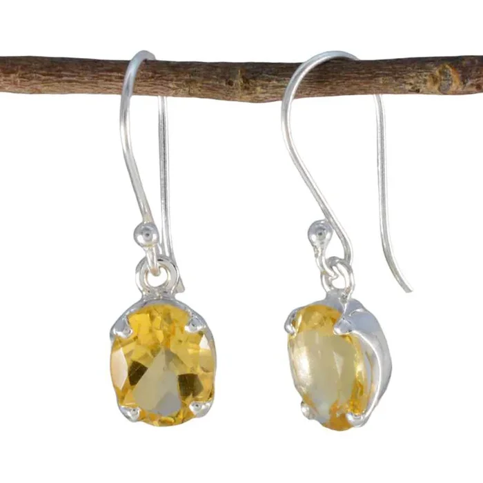 Citrine Egyptian Mia Solitaire Dangle Yellow 92.5 Silver Earring