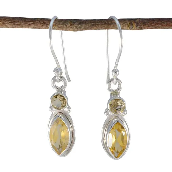 Citrine French Audrey Toi et Moi Dangle Yellow Silver Earring