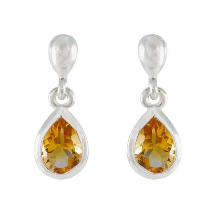 Citrine French Lucy Solitaire Stud Yellow 925 Sterling Silver Earring