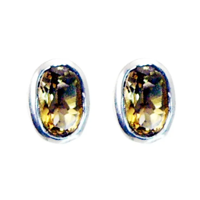 Citrine German Scarlett Solitaire Stud Yellow Silver Earring