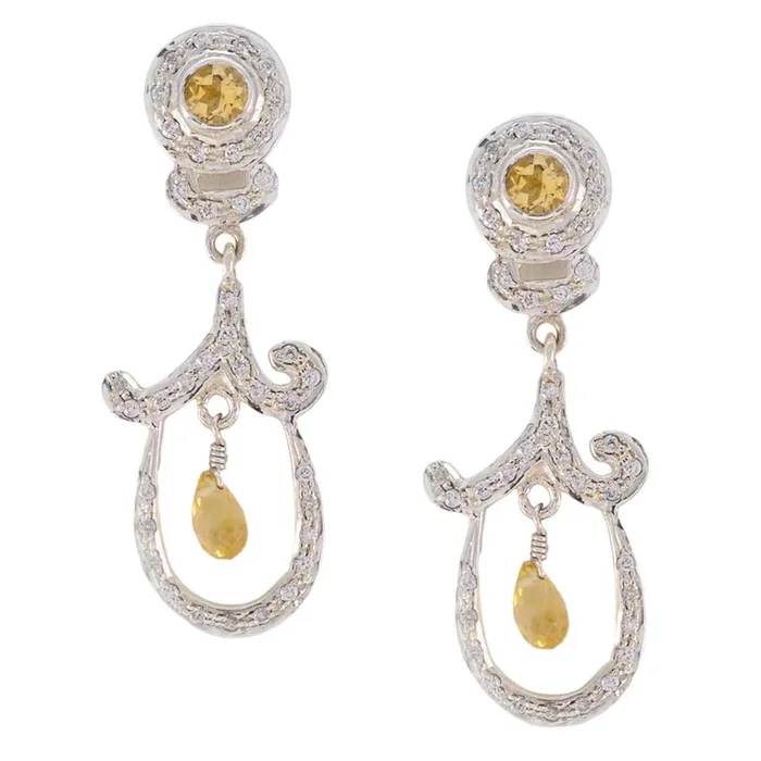 Citrine Indian Maria multiple Stud Yellow 925 Sterling Silver Earring
