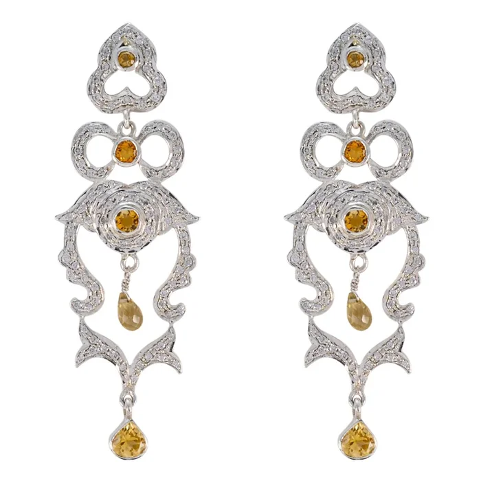 Citrine Indian Natcha multiple Stud Yellow 92.5 Silver Earring