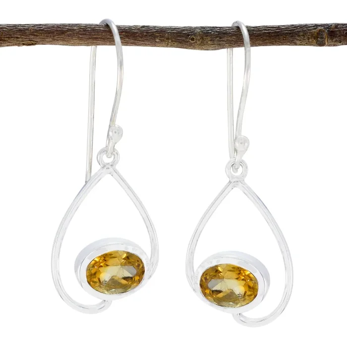 Citrine Italian Layla Solitaire Dangle Yellow 925 Silver Earring