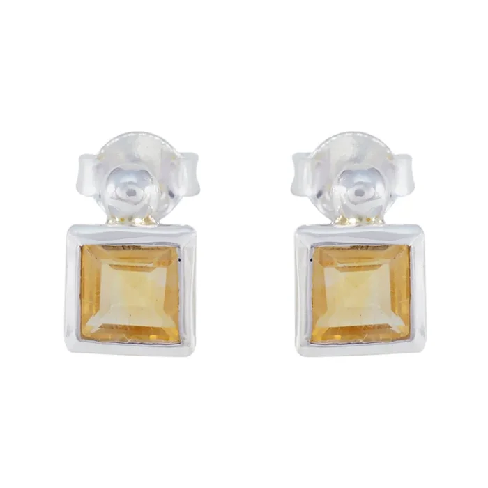 Citrine Italian Nova Solitaire Stud Yellow 925 Silver Earring