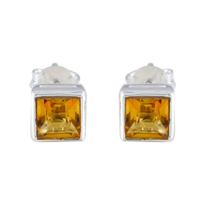 Citrine Japanese Nella Solitaire Stud Yellow Sterling Silver Earring