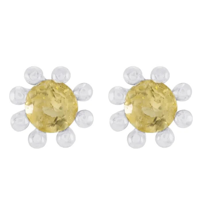 Citrine Korean Fernanda Solitaire Stud Yellow Sterling Silver Earring