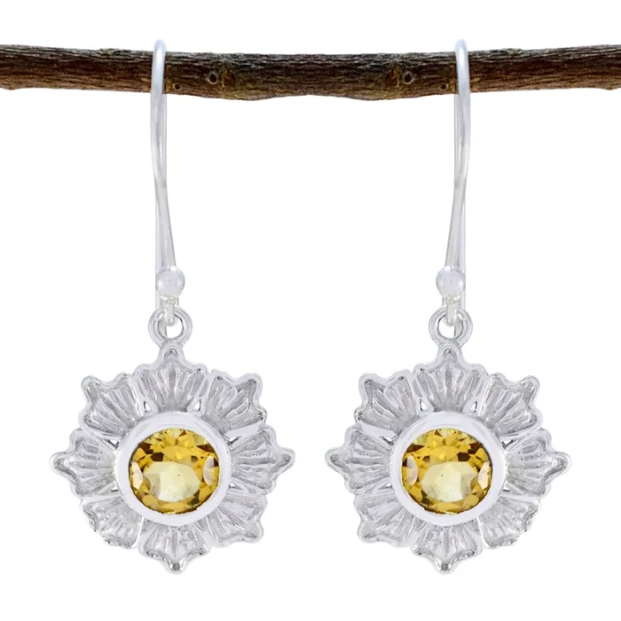 Citrine Korean Katharina Solitaire Dangle Yellow 92.5 Silver Earring