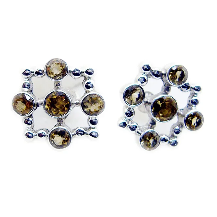 Citrine Korean Tereza multiple Stud Yellow 92.5 Silver Earring