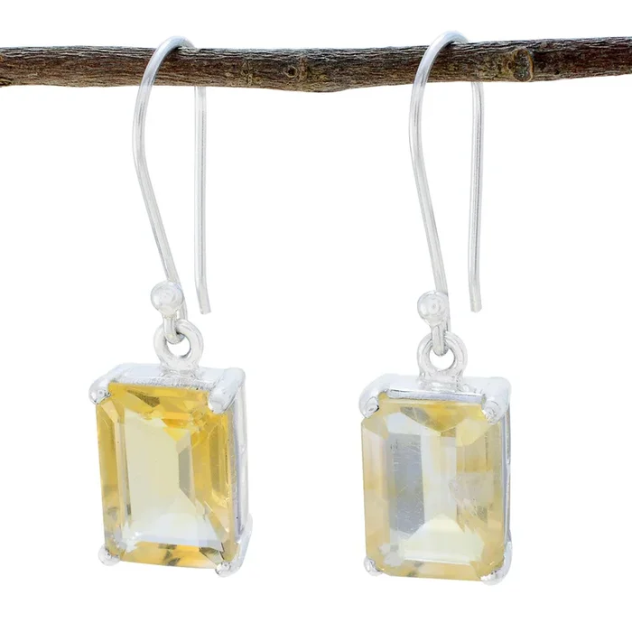 Citrine Mexican Leah Solitaire Dangle Yellow 925 Silver Earring