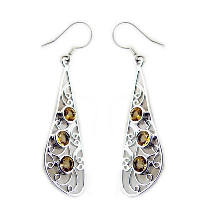 Citrine Middle Eastern Yasmine multiple Dangle Yellow 92.5 Silver Earring