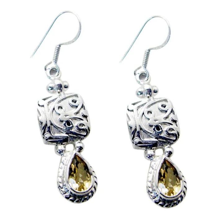 Citrine Moroccan Eliza Solitaire Dangle Yellow 92.5 Silver Earring
