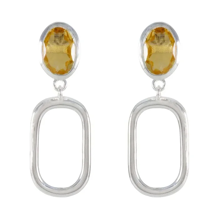 Citrine Moroccan Maya Solitaire Stud Yellow 92.5 Silver Earring