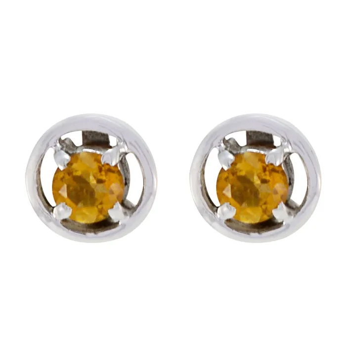 Citrine Moroccan Sophia Solitaire Stud Yellow 925 Sterling Silver Earring