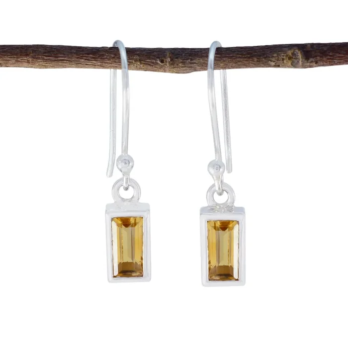 Citrine Russian Leah Solitaire Dangle Yellow 925 Sterling Silver Earring
