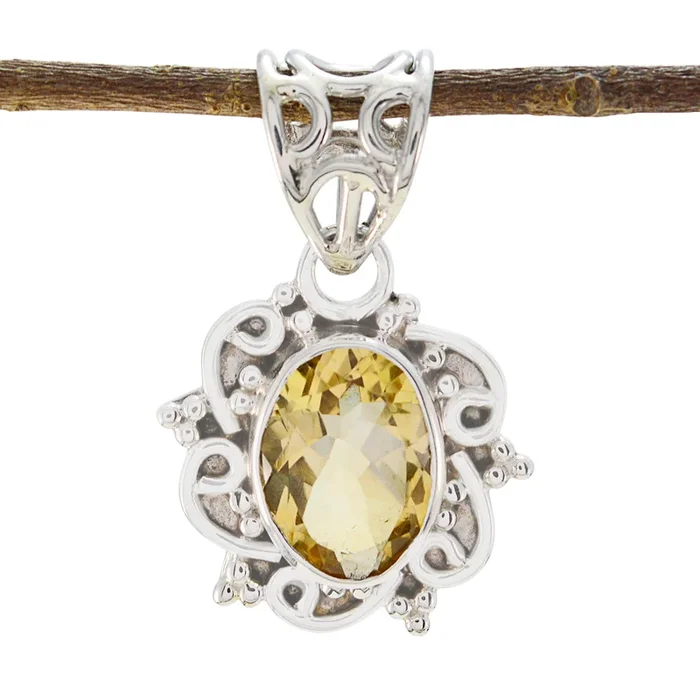Citrine Slim Turkish Silver Solitaire Katarina Rope-Wire Yellow Pendant Jewelry