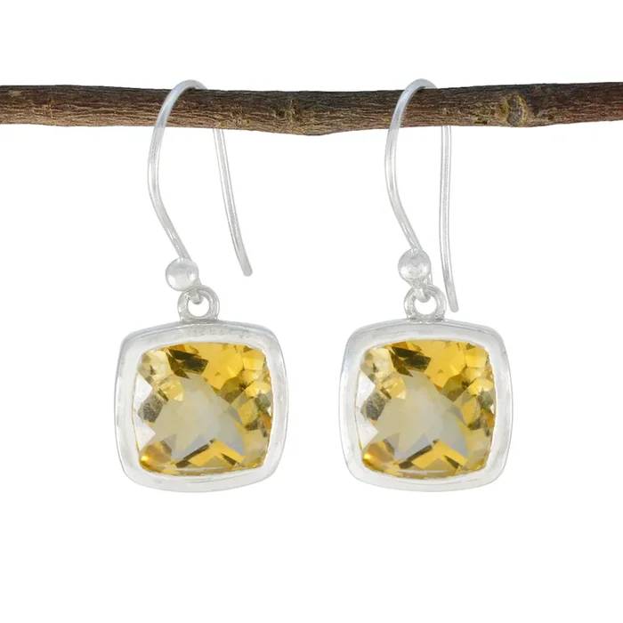 Citrine Spanish Claire Solitaire Dangle Yellow 925 Sterling Silver Earring
