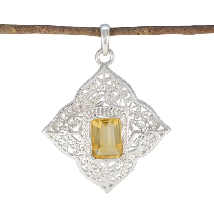 Citrine Statement French Sterling Silver Solitaire Violet Victorian Yellow Pendant Jewellery