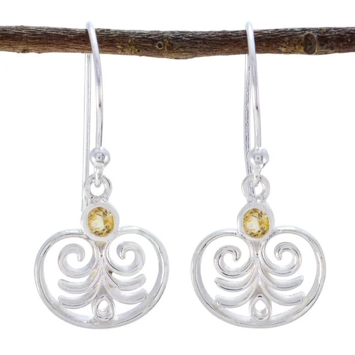 Citrine Turkish Hannah Solitaire Dangle Yellow Sterling Silver Earring