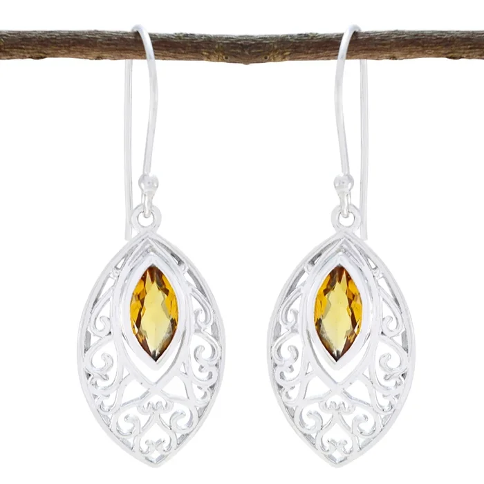 Citrine Turkish Laura Solitaire Dangle Yellow Sterling Silver Earring