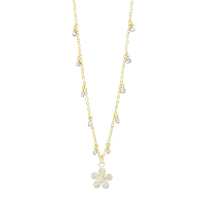 City Pavé Petal Studded Charm Necklace